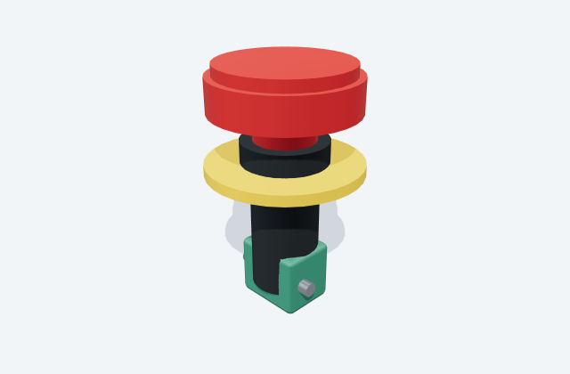 AutomationDirect E22ASB106 emergency-stop station component: illustrative equipment shape, not to scale